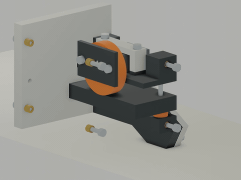 Looping cutter lift animation with two covers removed to expose the cam and sliding blade holder